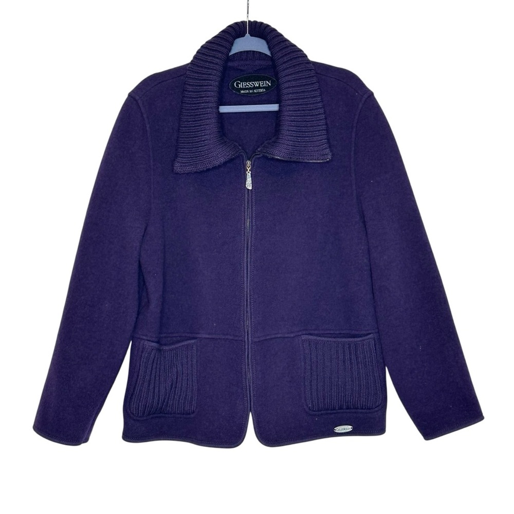 Giesswein Purple Boiled Wool Full Zipper Austrian Cardigan Jacket| Size 14